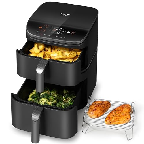 COSORI TurboTower Dual Air Fryer, 10.8L Space-Saving Stacked Design, 3-Layer Cooking