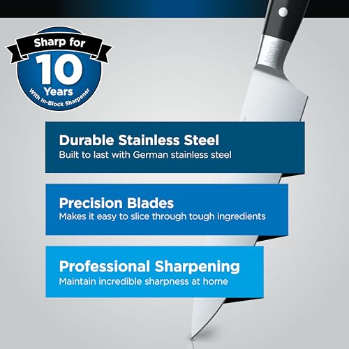 Ninja Foodi StaySharp Knife Block with Integrated Sharpener; 5 Knives and Scissors (1 pair), Sharp 6-Piece Knife Set
