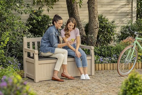 Keter Eden Bench 265L Outdoor 60% recycled Garden Furniture Storage Box Beige & Brown Wood Panel Effect