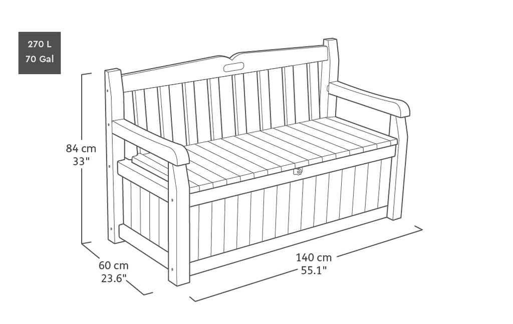 Keter Eden Bench 265L Outdoor 60% recycled Garden Furniture Storage Box Graphite & Light Grey