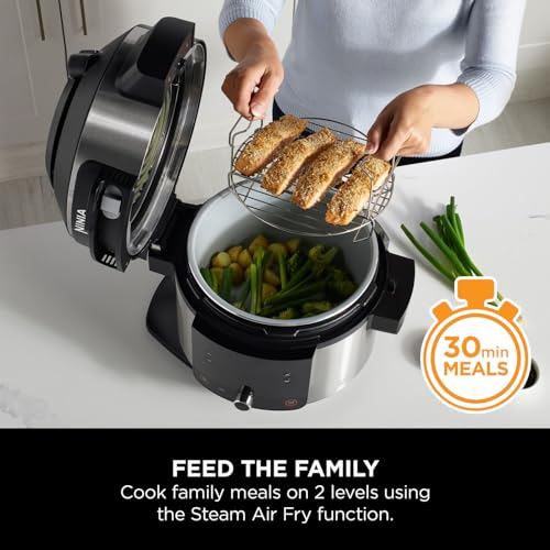 Ninja Foodi 11-in-1 SmartLid Multi-Cooker, 6L, Electric Pressure Cooker & Air Fryer, Layer Mains & Sides with Reversible Rack