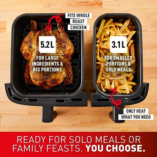 Tefal Easy Fry Dual Zone Digital air fryer, 2 Drawers, 8.3L, 8in1, Uses No Oil, Air Fry, Extra Crisp