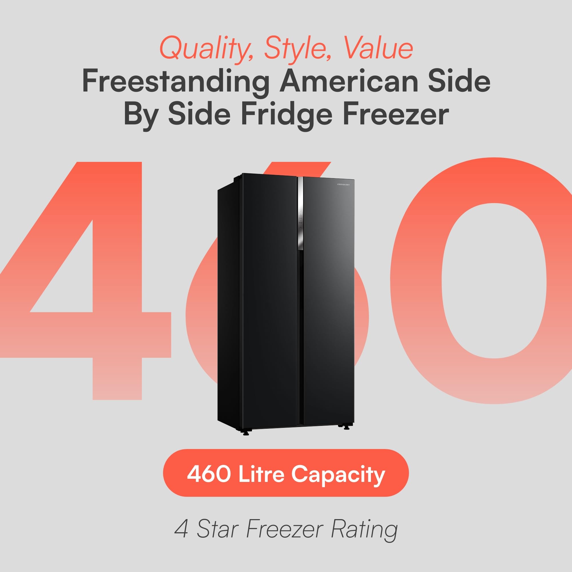 Cookology CSBS460BK 177.5cm Freestanding American Side-by-Side Fridge Freezer in Black