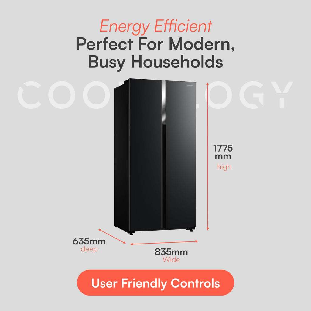 Cookology CSBS460BK 177.5cm Freestanding American Side-by-Side Fridge Freezer in Black