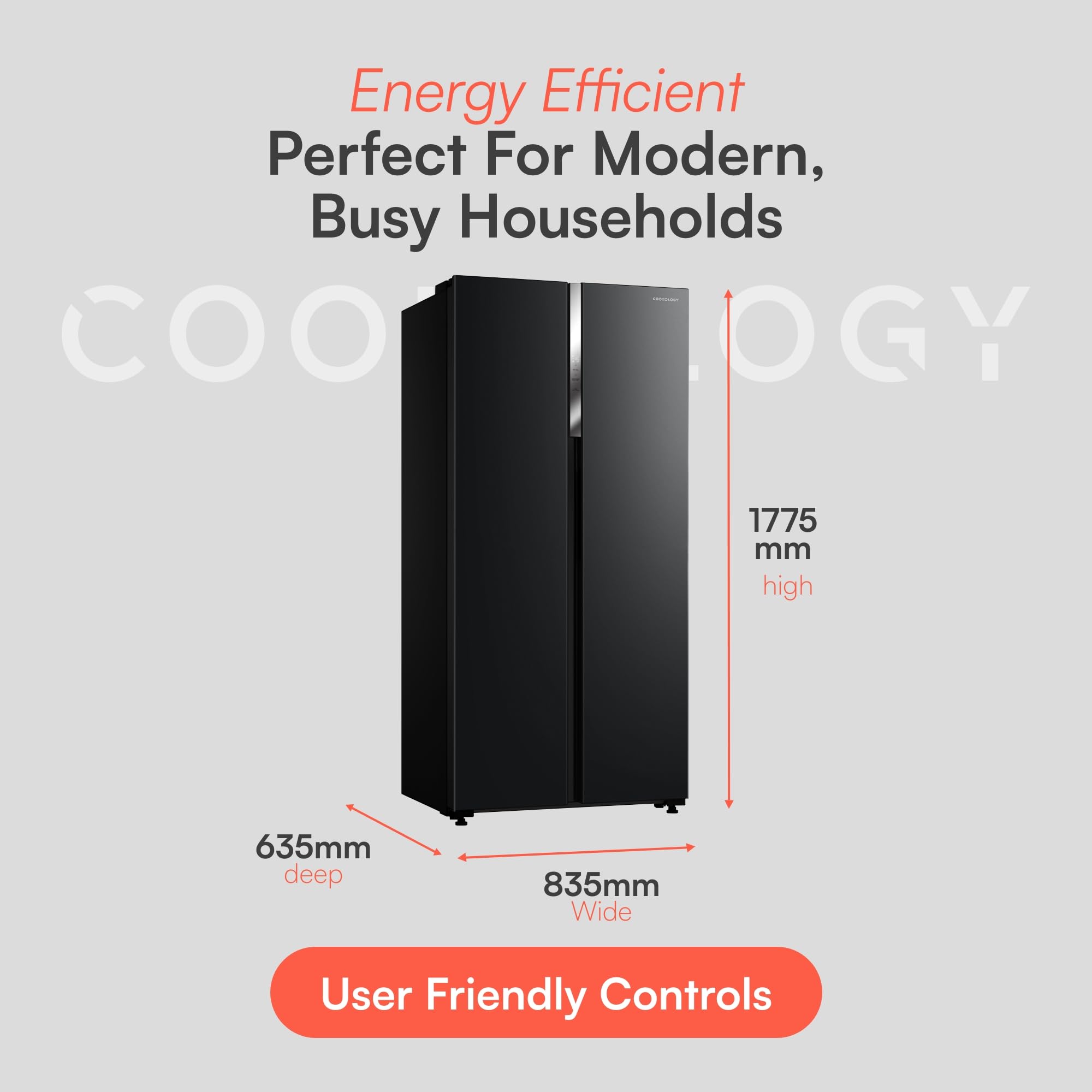 Cookology CSBS460BK 177.5cm Freestanding American Side-by-Side Fridge Freezer in Black