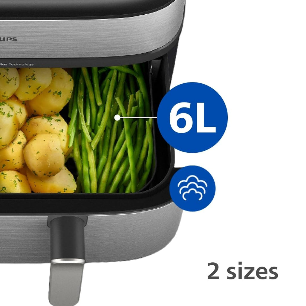 Philips Air Fryer 5000 Series Dual Basket with Steam – 9L Capacity, RapidAir Plus Technology