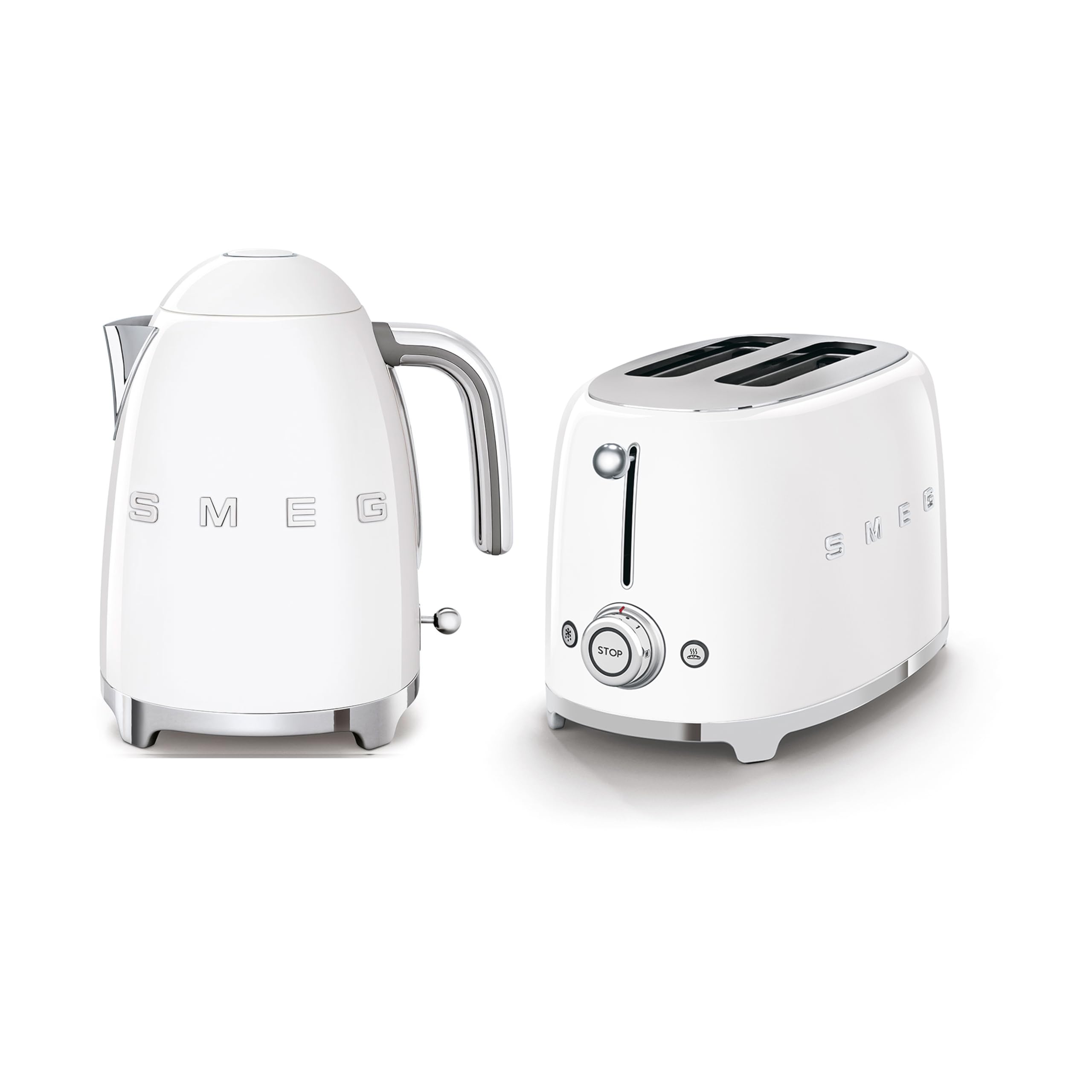 Smeg KLF03WHUK 1.7Ltr - 3kw Kettle and TSF01WHUK 2 Slice Toaster Set in White