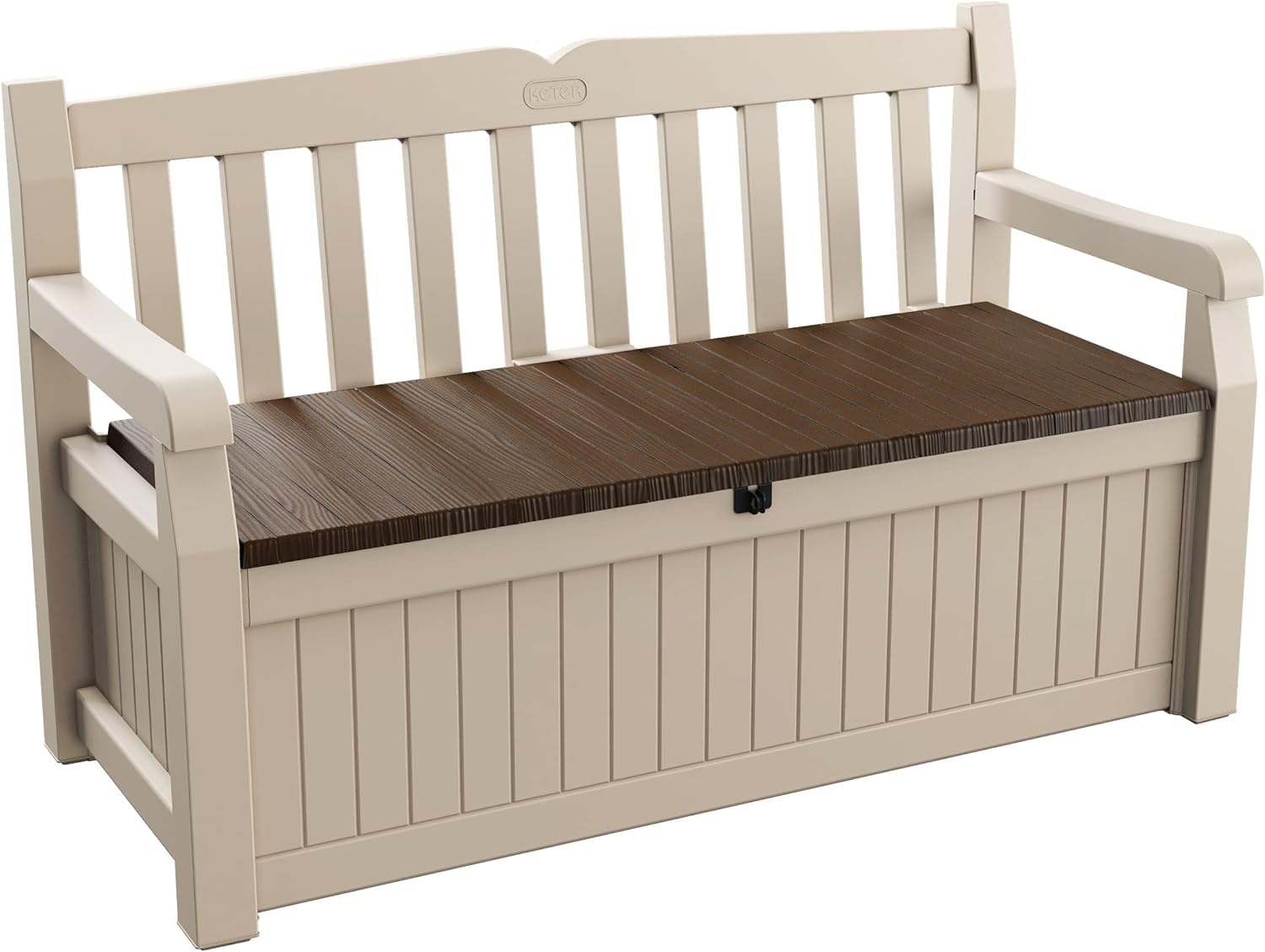 Keter Eden Bench 265L Outdoor 60% recycled Garden Furniture Storage Box Beige & Brown Wood Panel Effect