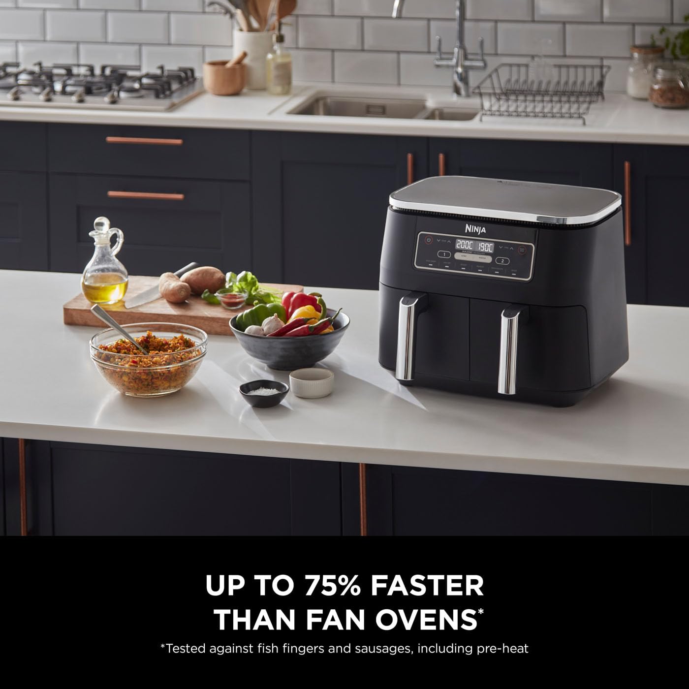Ninja Foodi Dual Zone Digital Air Fryer, 2 Drawers, 7.6L, 6-in-1, Uses No Oil, Air Fry, Max Crisp, Roast