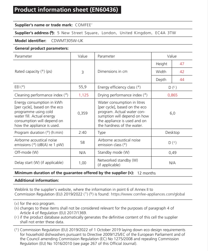 COMFEE' Table Top Dishwasher 7+3 Programs Mini Tabletop Dishwasher No Plumbing, 6L Built-in Water Tank