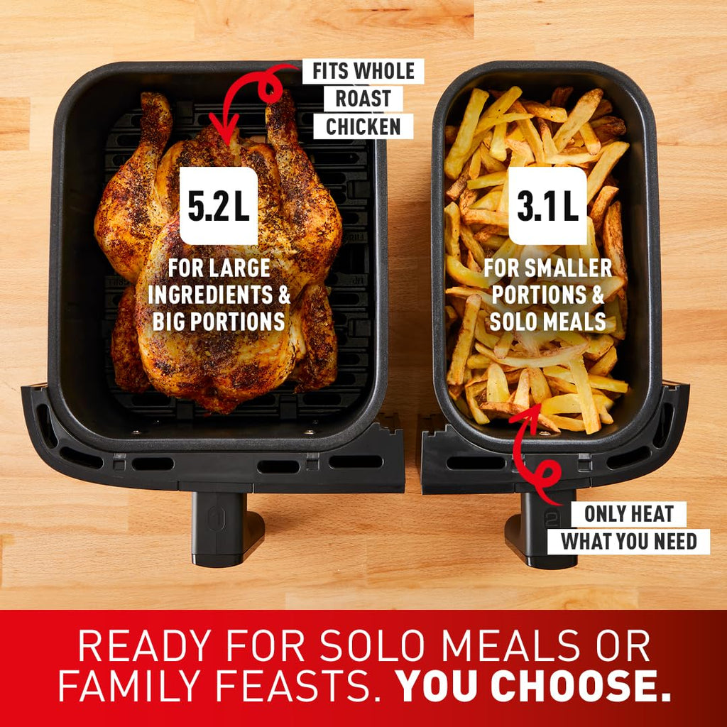 Tefal Easy Fry Dual Zone Digital Air Fryer, 2 Drawers, 8.3L, 8in1, Air Fry, Extra Crisp, Roast, Bake