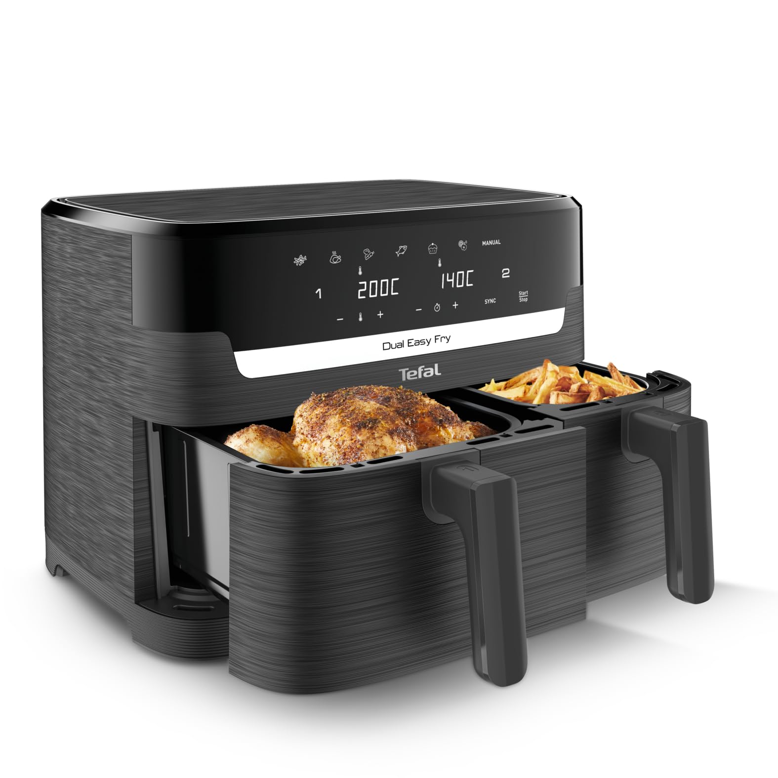 Tefal Easy Fry Dual Zone Digital Air Fryer, 2 Drawers, 8.3L, 8in1, Air Fry, Extra Crisp, Roast, Bake