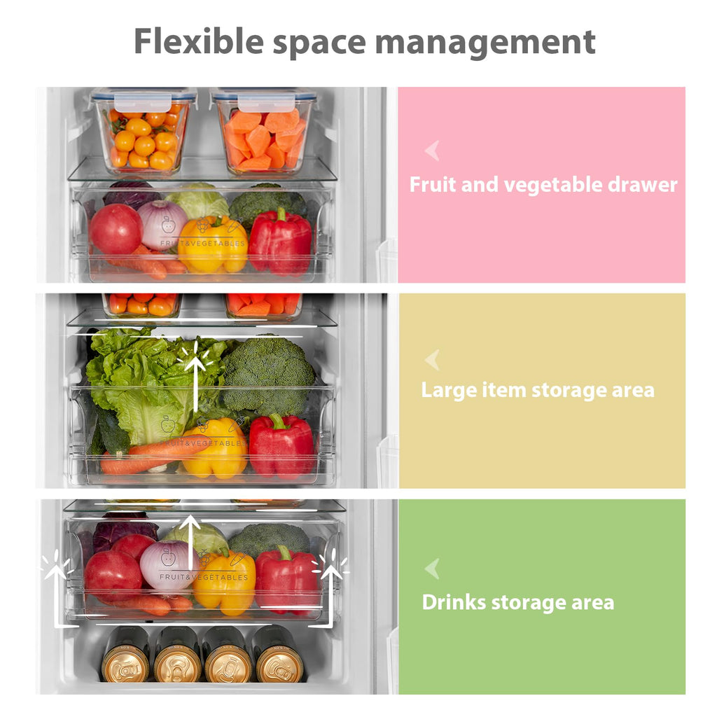 COMFEE' Freestanding Fridge Freezer 174 Litre RCB169WH2(E) Low Frost Fridge with Reversible Door Hinge - Energy Saving LED lights & Adjustable thermostat – Low Noise- White