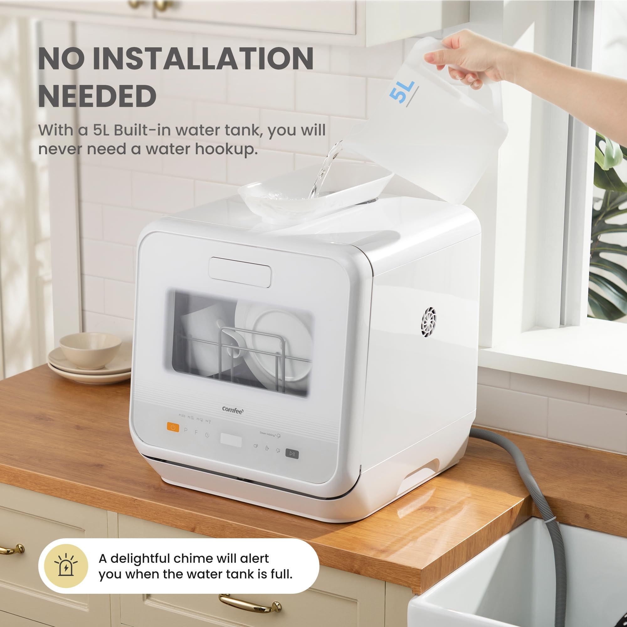 COMFEE' Table Top Dishwasher, Mini Countertop Dishwasher with 6+3 Programs, Steam Wash