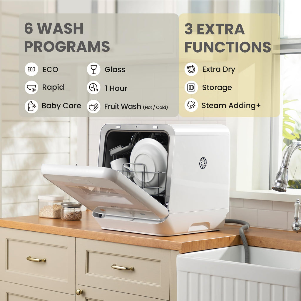COMFEE' Table Top Dishwasher, Mini Countertop Dishwasher with 6+3 Programs, Steam Wash