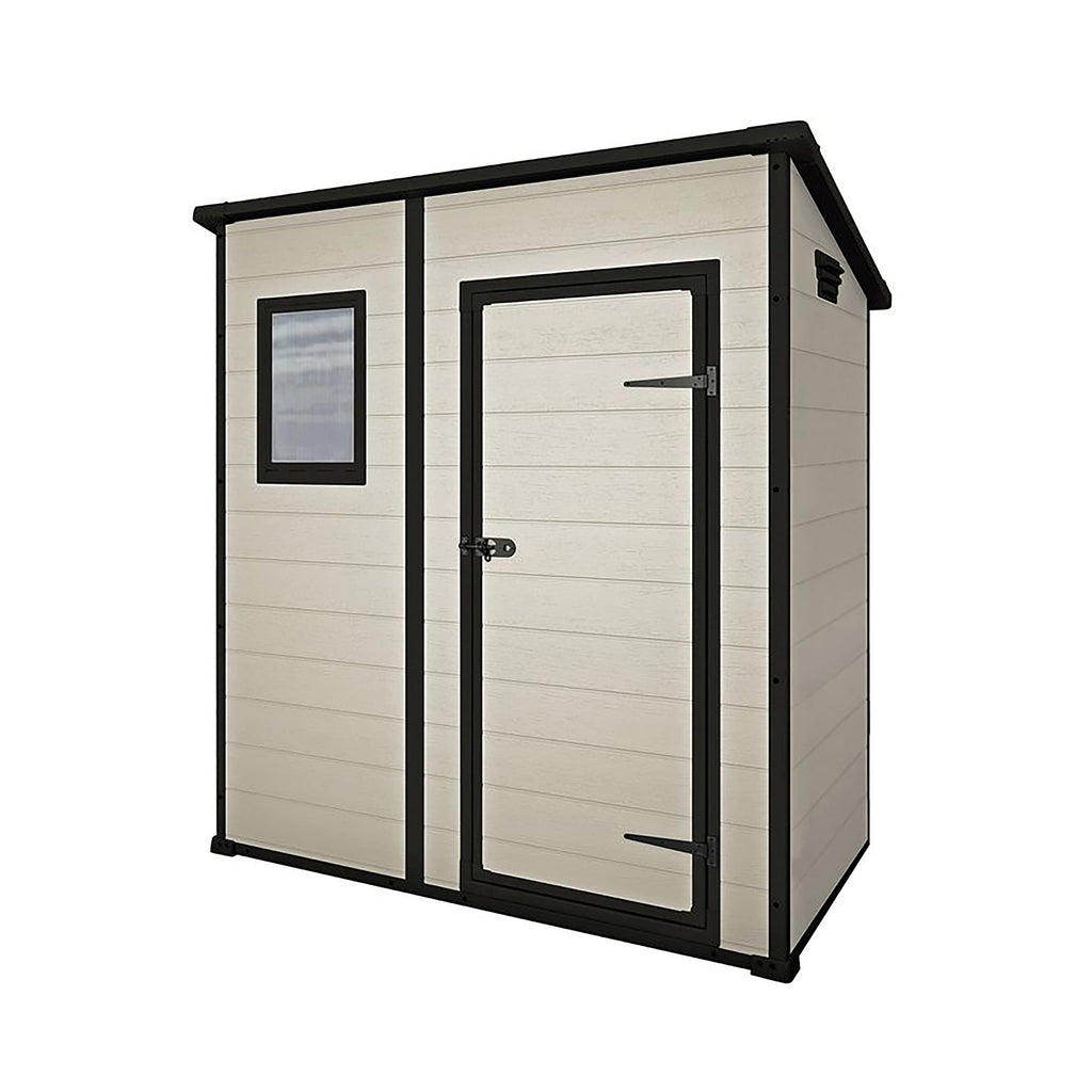 Keter Manor Outdoor Pent Single Door Garden Storage Shed 6 x 4ft Beige Brown Wood Effect