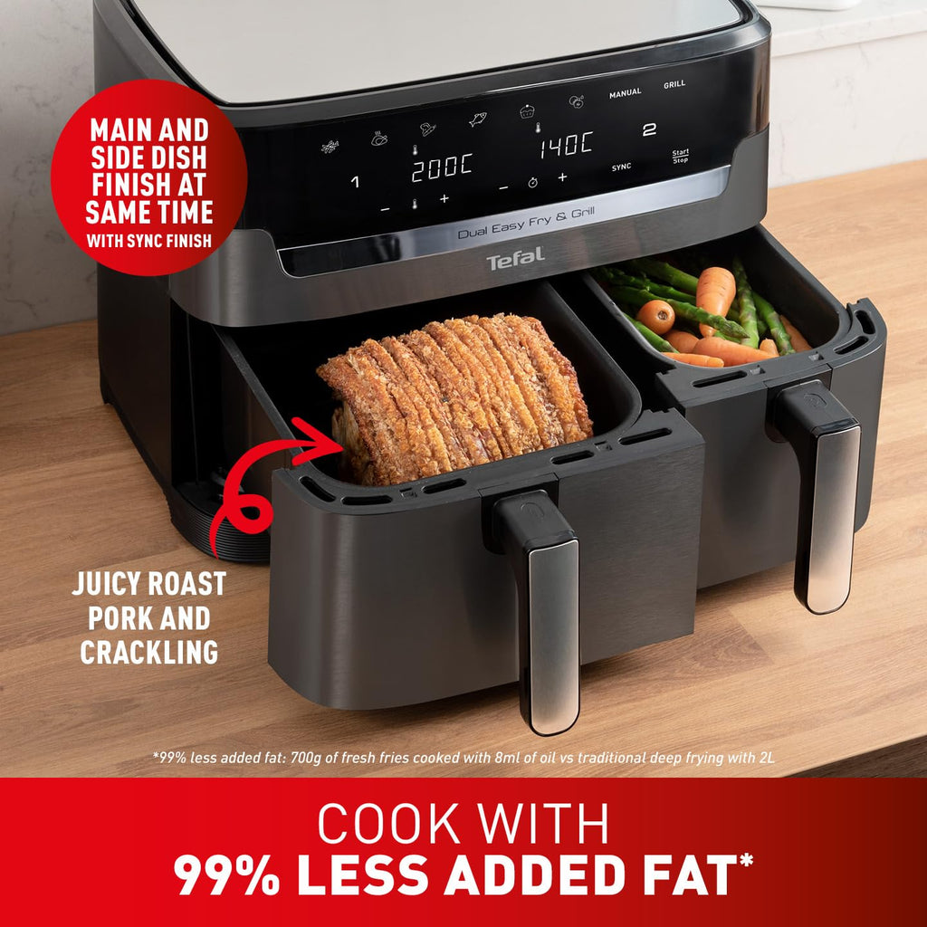Tefal Easy Fry Dual Zone Digital air fryer, 2 Drawers, 8.3L, 8in1, Uses No Oil, Air Fry, Extra Crisp