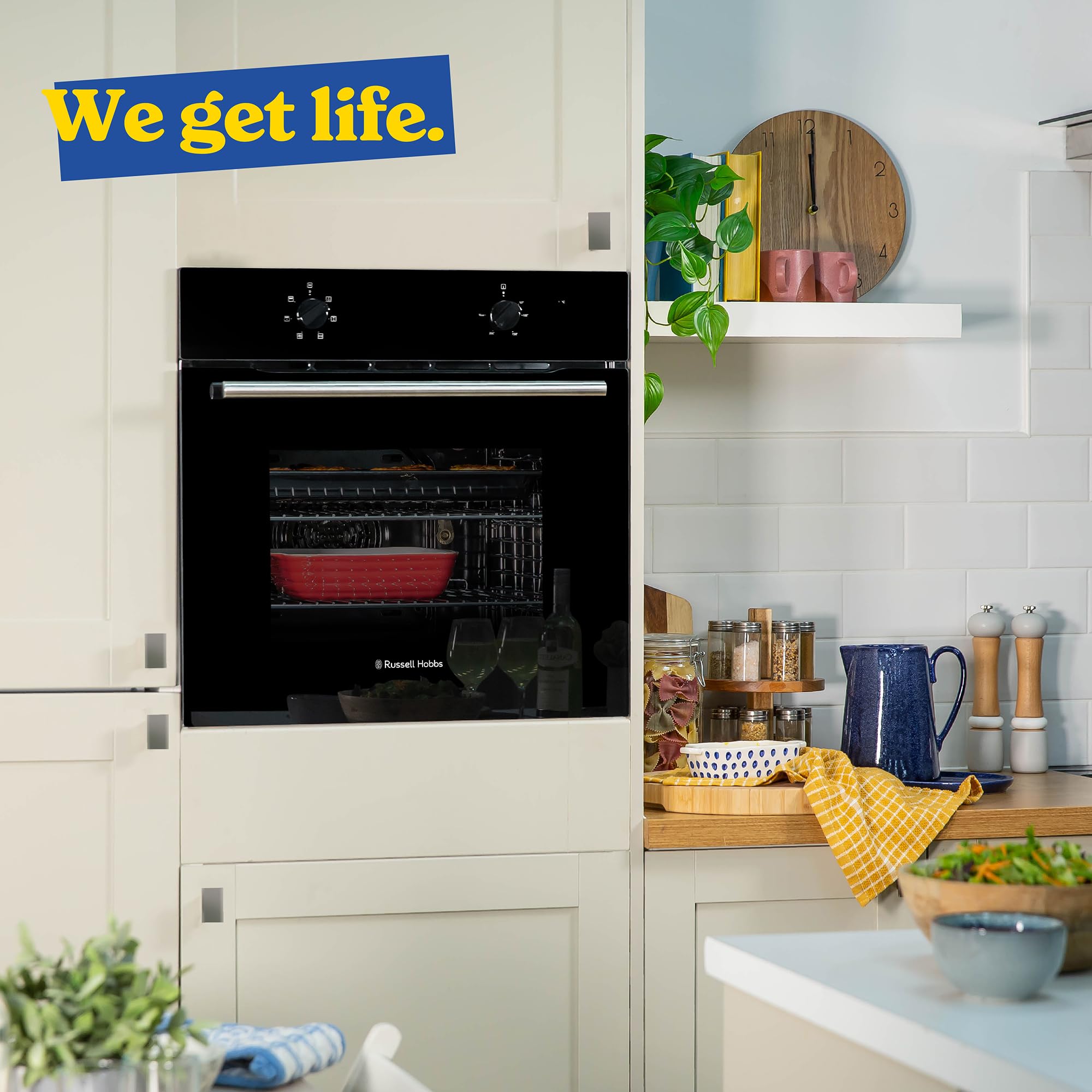 Russell Hobbs 70L, 60cm Wide, Single Electric Built-in Fan Oven and Grill in Black, 5 Oven Functions
