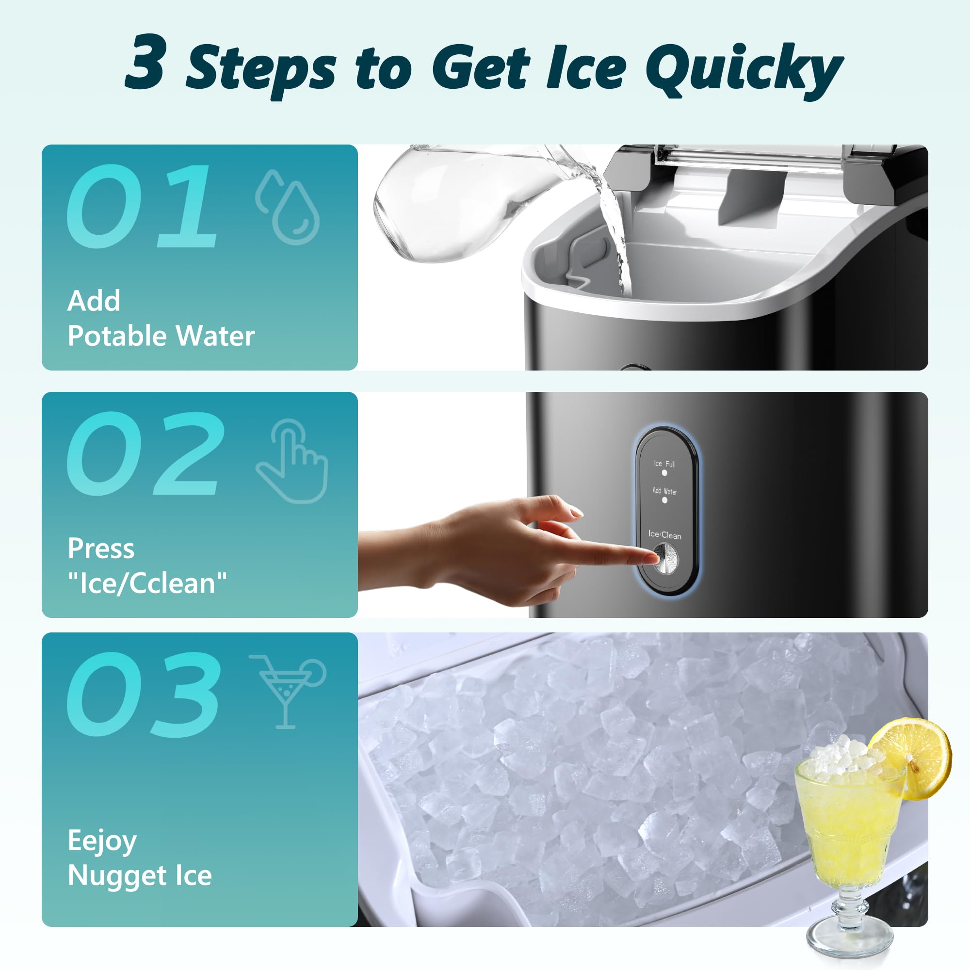 EUHOMY Nugget Ice Maker, Chewable Pellet Ice Machine with Handle, Ready in 6 Mins, 15.5kg/24H