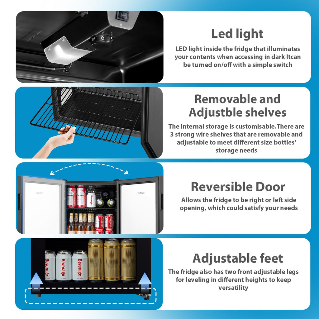 COMFEE' RCZ99BG2(E) Under Counter Beer & Drinks Fridge-93L Capacity,Holds up to 115 Cans