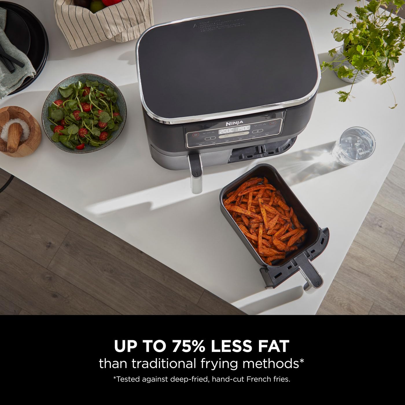 Ninja Foodi Dual Zone Digital Air Fryer, 2 Drawers, 7.6L, 6-in-1, Uses No Oil, Air Fry, Max Crisp, Roast