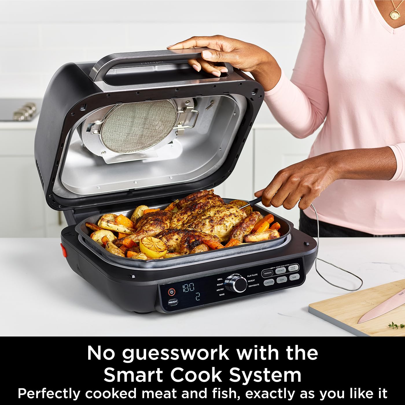 Ninja Foodi MAX PRO Health Grill, Flat Plate & Air Fryer 3.8L with Digital Cooking Probe, 7-in-1, Air Fry