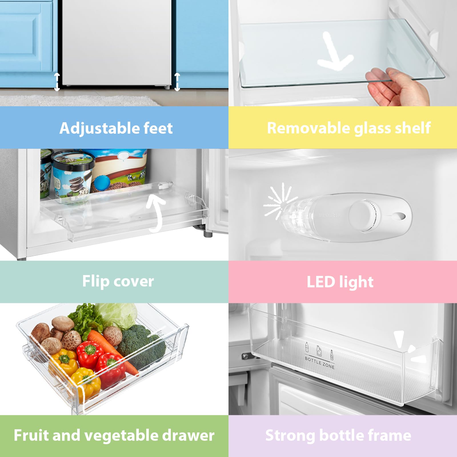 COMFEE' Freestanding Fridge Freezer 174 Litre RCB169WH2(E) Low Frost Fridge with Reversible Door Hinge - Energy Saving LED lights & Adjustable thermostat – Low Noise- White