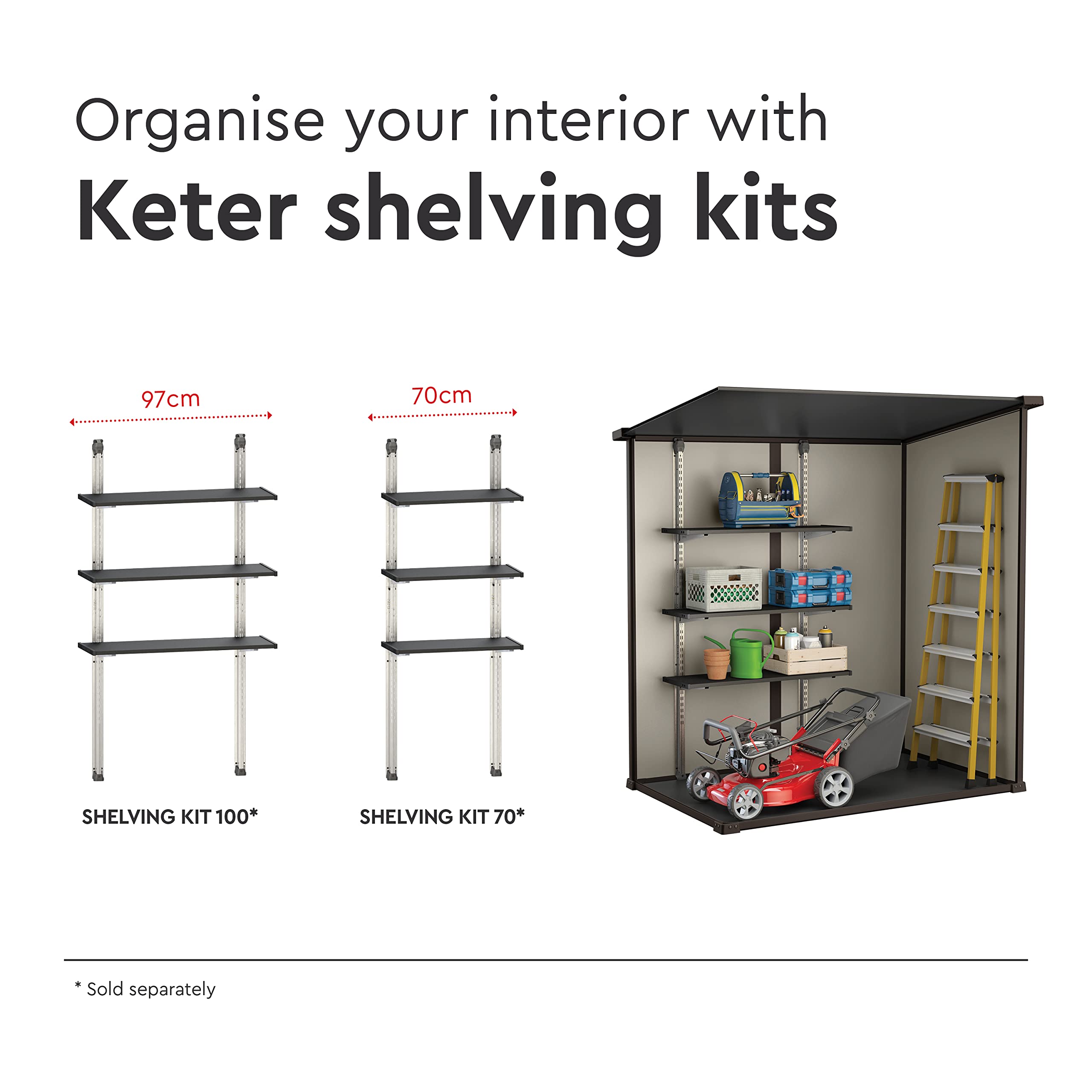 Keter Manor Outdoor Pent Single Door Garden Storage Shed 6 x 4ft Beige Brown Wood Effect