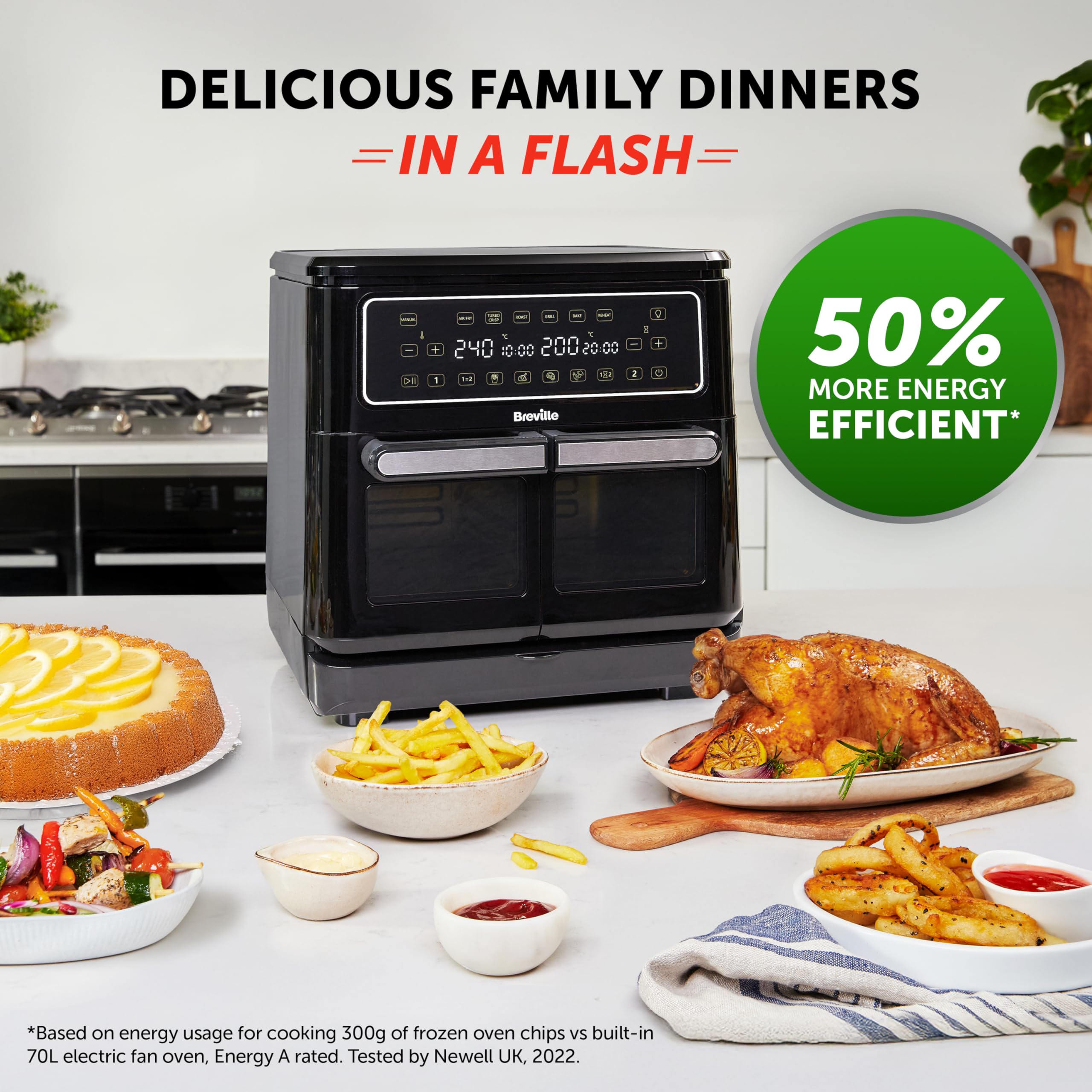 Breville Halo Flexi Air Fryer Digital Dual Air Fryer Oven 11L: Serves 10+ People FryBakeGrillRoast & Reheat 2400 W