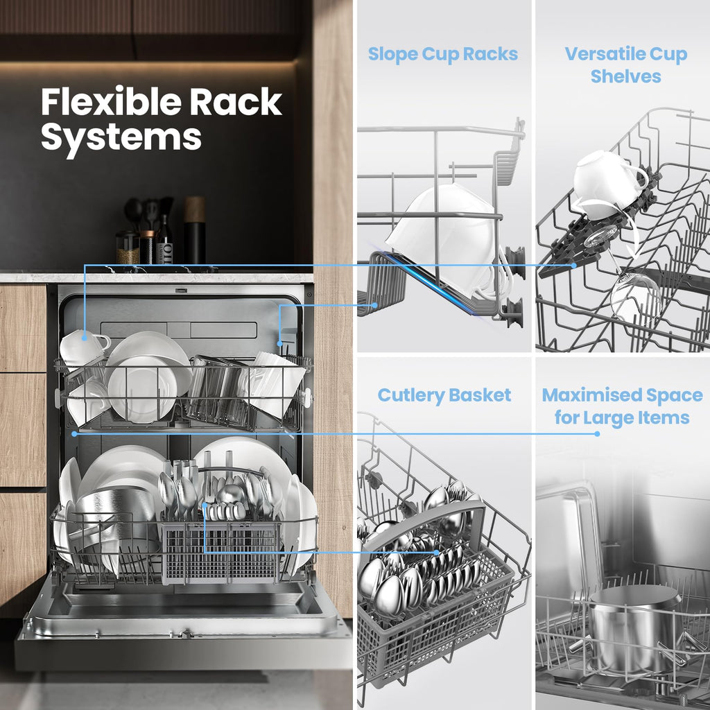 COMFEE' Freestanding Dishwasher CDWPF1201PB-UK 60cm Width, Full Size Dishwasher with 12 place settings