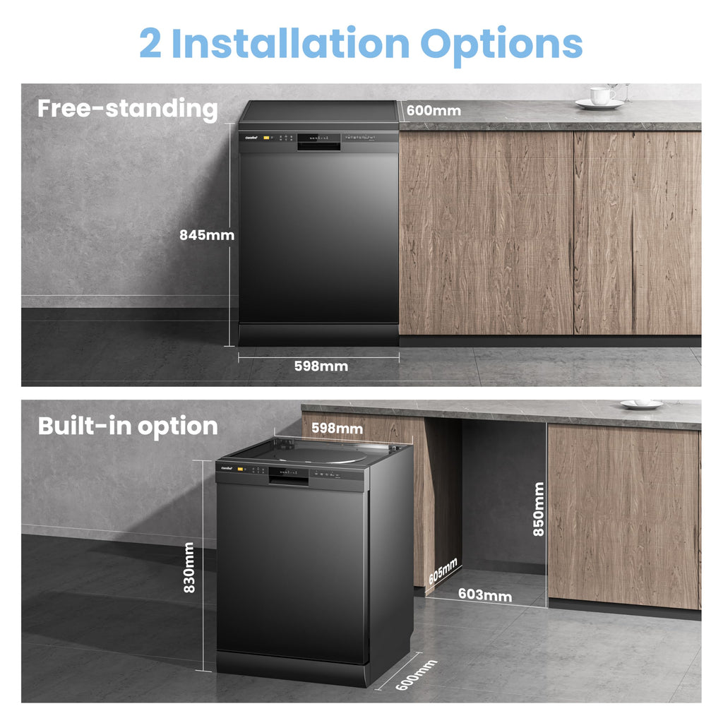 COMFEE' Freestanding Dishwasher CDWPF1201PB-UK 60cm Width, Full Size Dishwasher with 12 place settings