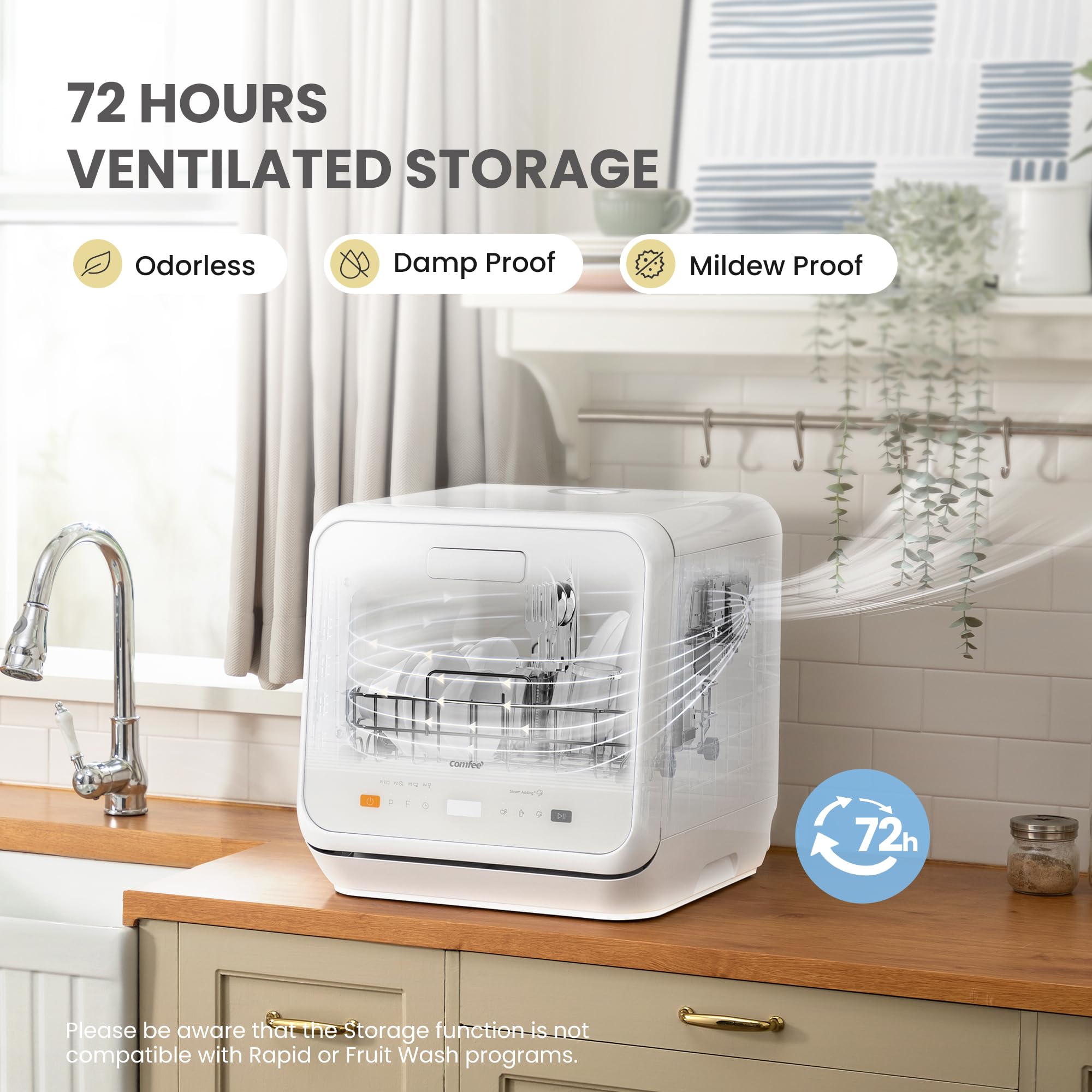 COMFEE' Table Top Dishwasher, Mini Countertop Dishwasher with 6+3 Programs, Steam Wash