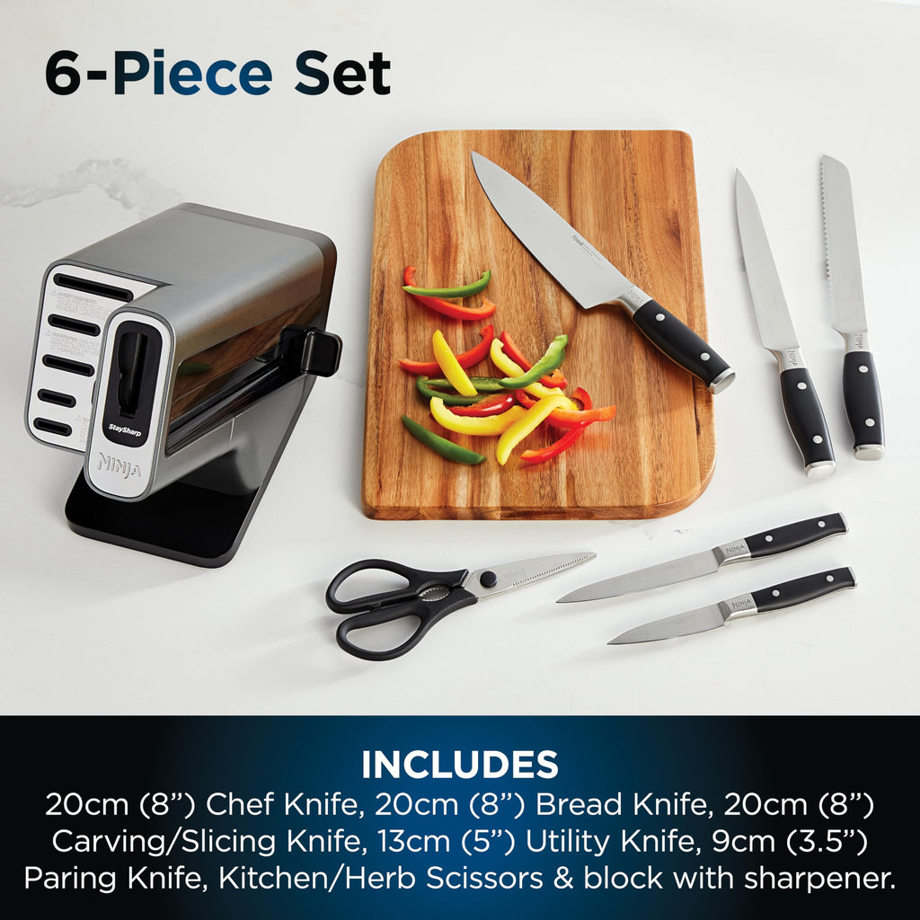 Ninja Foodi StaySharp Knife Block with Integrated Sharpener; 5 Knives and Scissors (1 pair), Sharp 6-Piece Knife Set