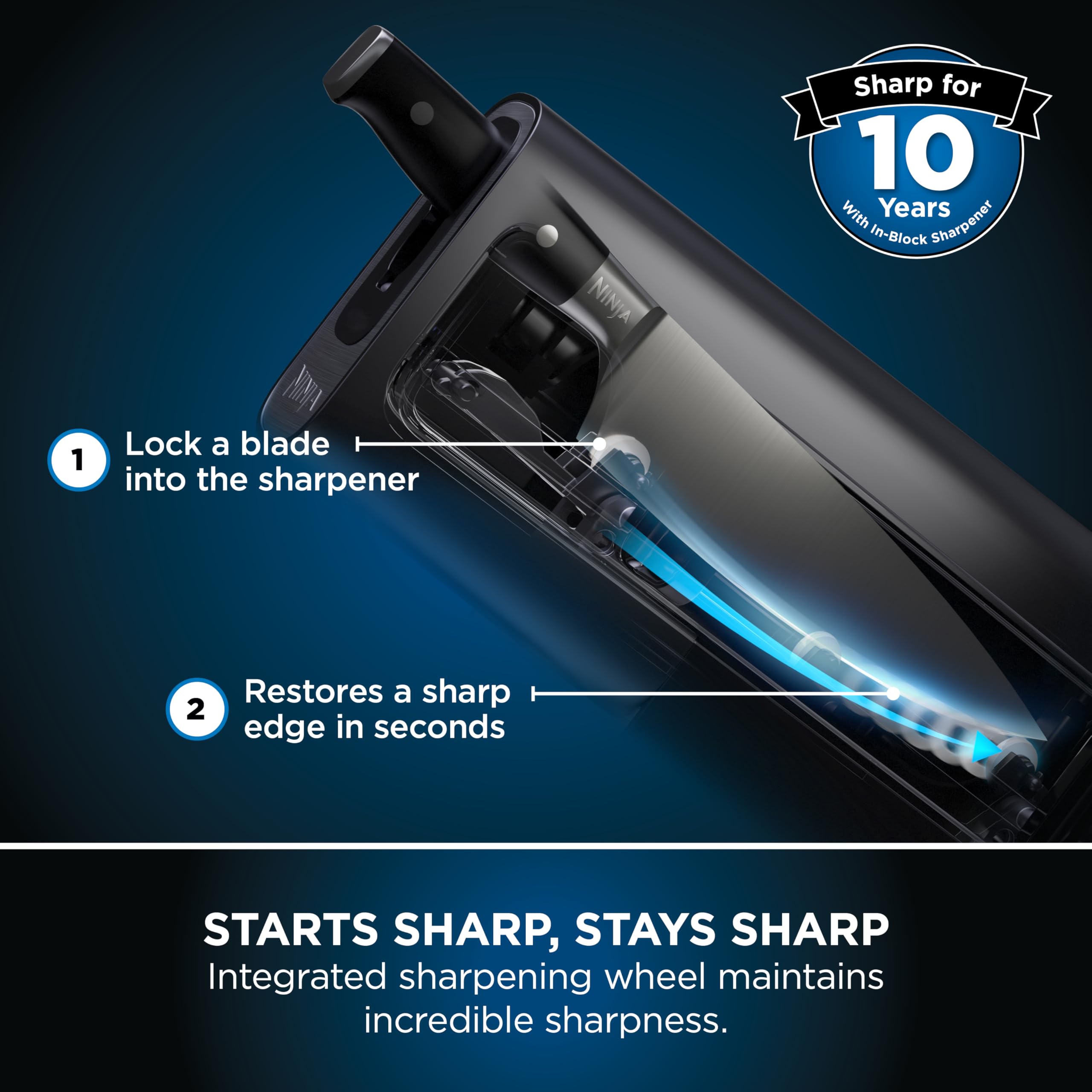 Ninja Foodi StaySharp Knife Block with Integrated Sharpener, 5-Piece Knife Set includes Chef