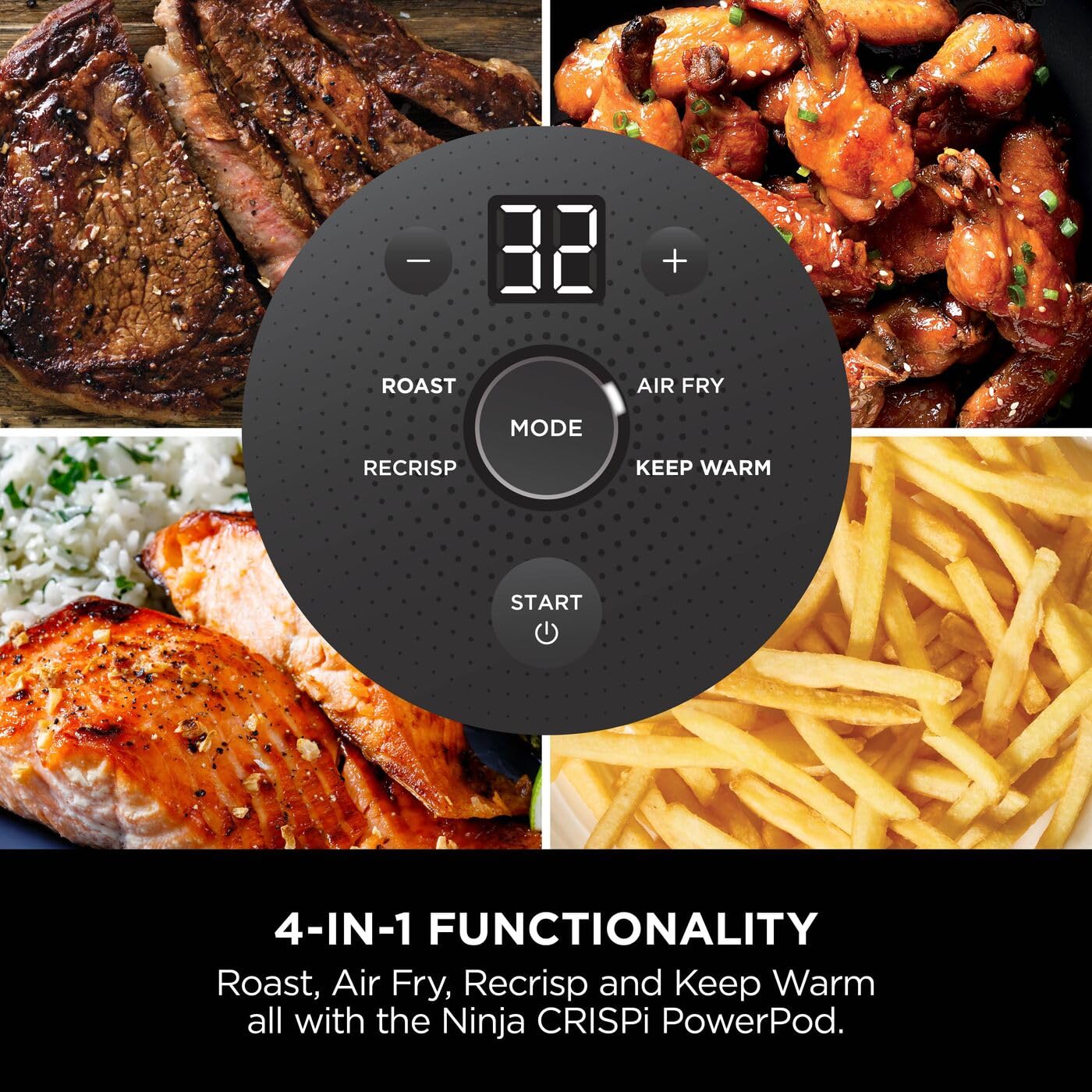 Ninja CRISPi Portable Air Fryer, 3.8L, 4-in-1: Air Fry, Roast, Keep Warm, Recrisp, Space Saving Compact Design