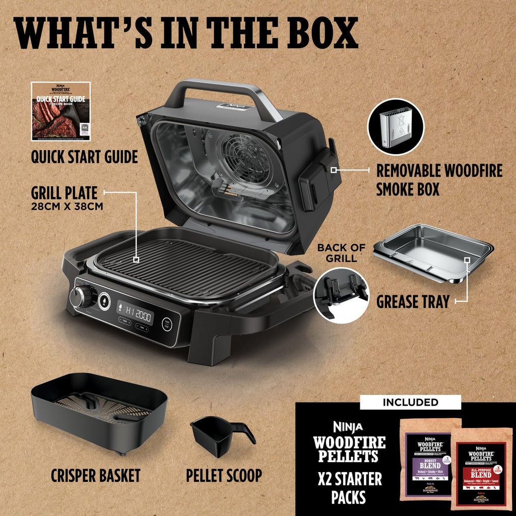 Ninja Woodfire Electric BBQ Grill & Smoker, 7-in-1 Outdoor Grill & Air Fryer, Roast, Bake, Dehydrate