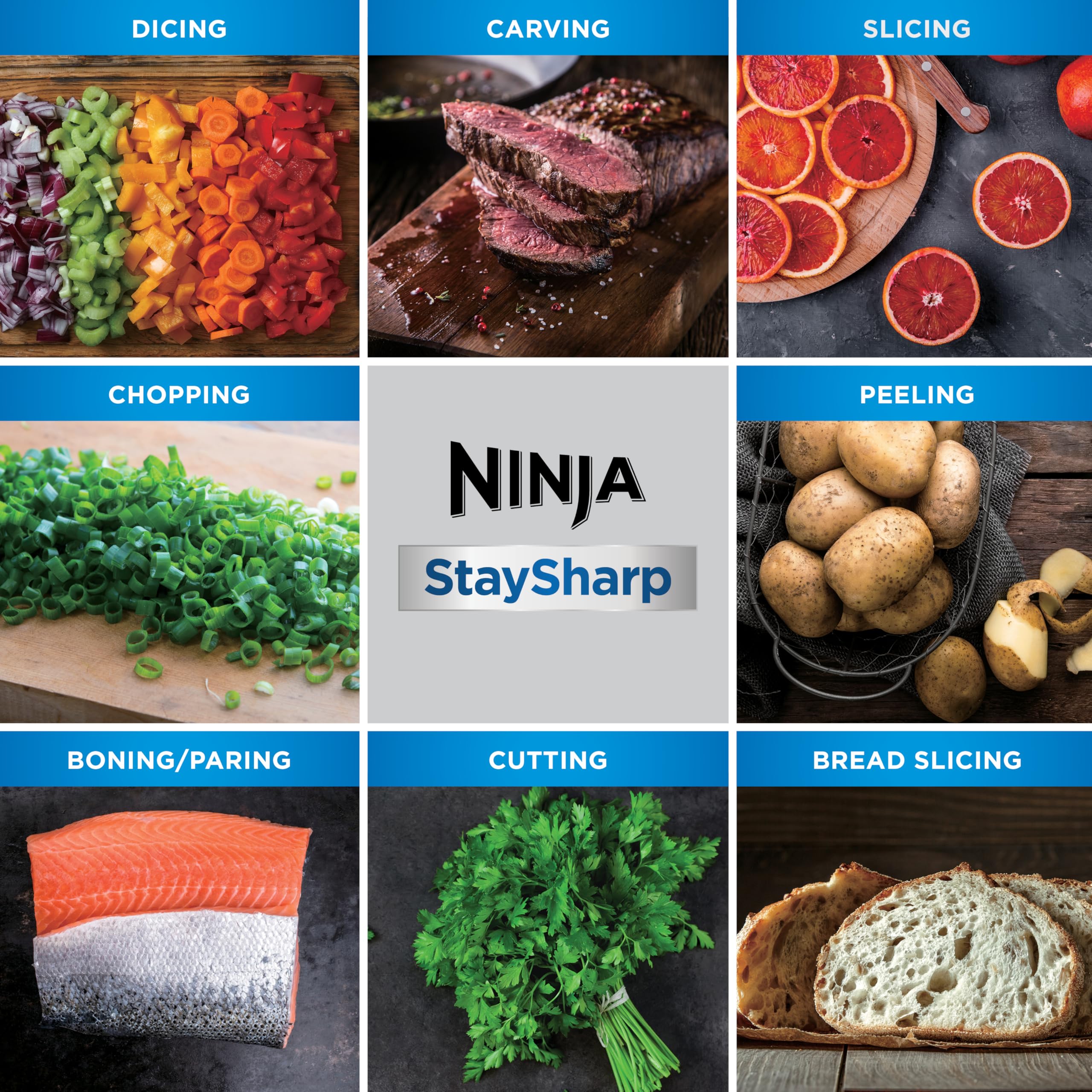 Ninja Foodi StaySharp Knife Block with Integrated Sharpener; 5 Knives and Scissors (1 pair), Sharp 6-Piece Knife Set