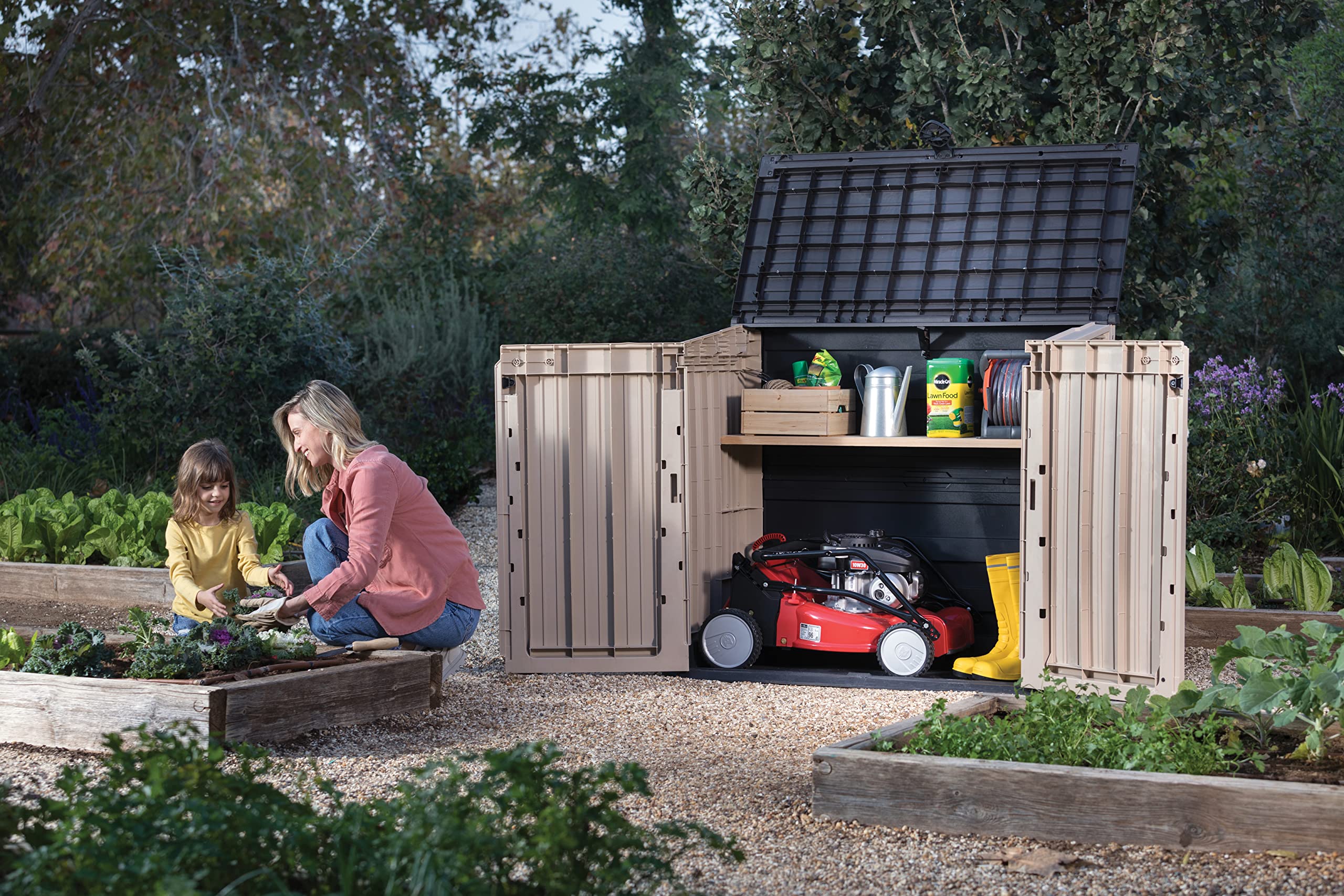 Keter Store-It Out Midi Outdoor Garden Storage Shed, Beige and Brown, 130 x 74 x 110 cm